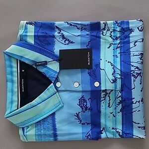 Bugatchi Sapphire Palm Trees Printed Short Sleeves Polo Shirt XXL $129